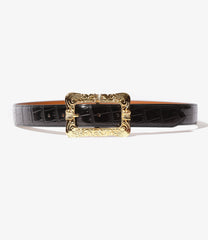 Papillon Square Buckle Belt - Crocodile Embossed Leather