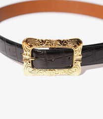 Papillon Square Buckle Belt - Crocodile Embossed Leather