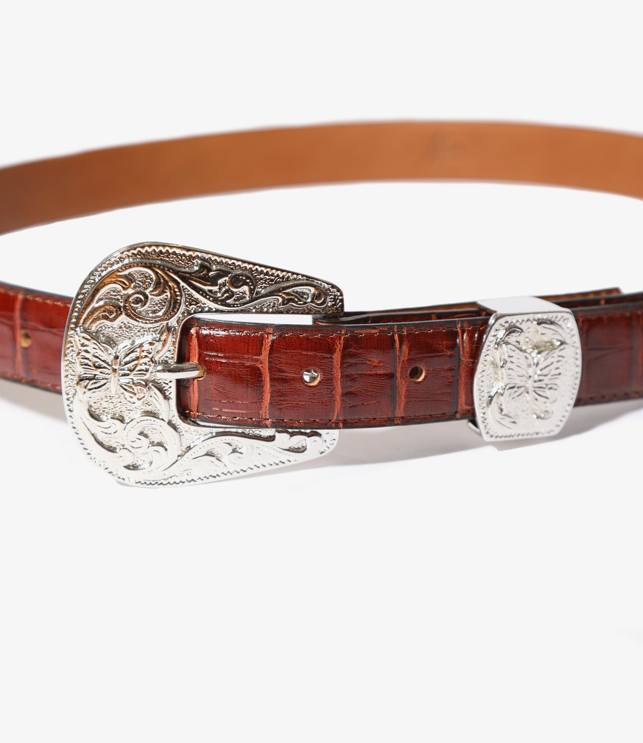 Papillon Western Tip Belt - Crocodile Embossed Leather – NEPENTHES