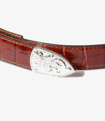 Papillon Western Tip Belt - Crocodile Embossed Leather